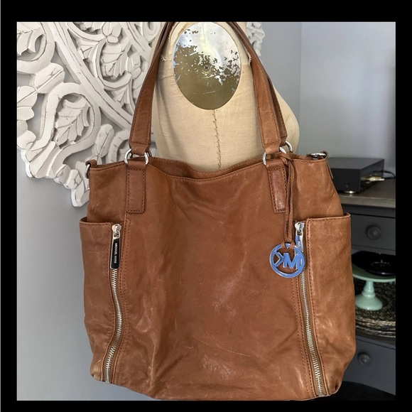 Vintage Michael Kors brown leather zipper bag tote satchel pre-owned - Picture 1 of 16